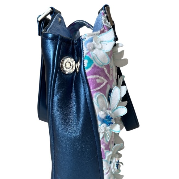 Handmade Floral Blue and Purple Women's Bag - Picture 6 of 8